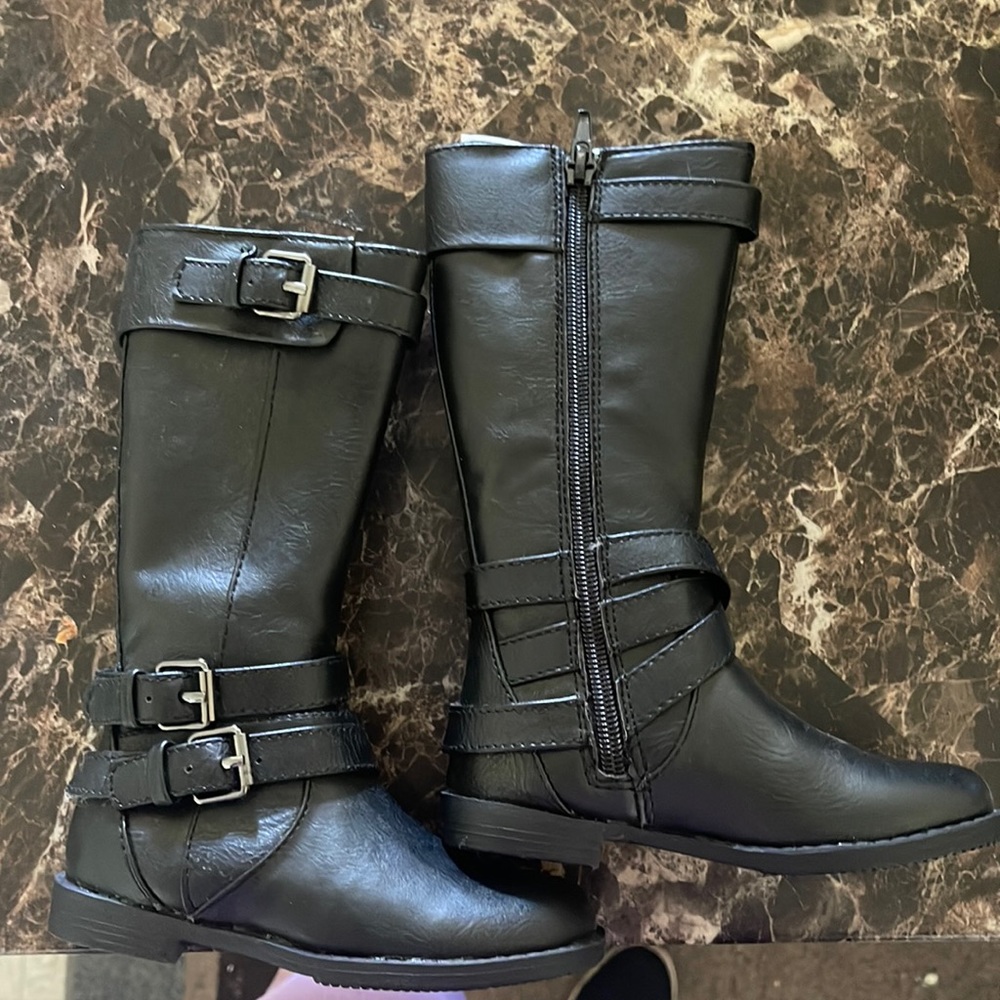 Calf tall leather, black boots. Brand new with packing paper still on.